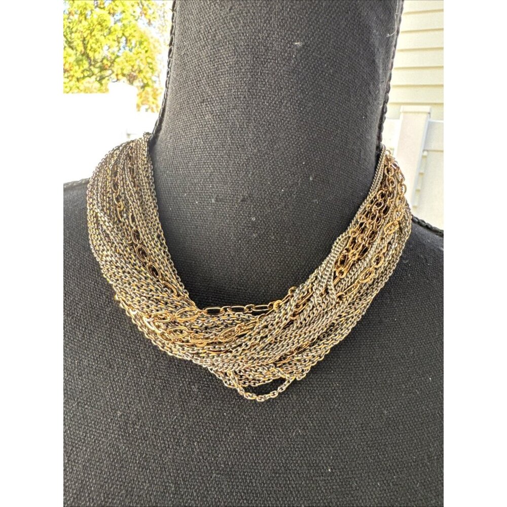 Cara New York Bronze Dark Gold Tone Layered No Tangle Statement Necklace NEW